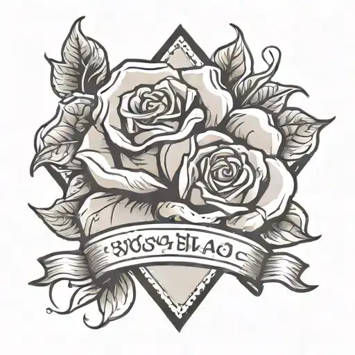 Compas Rose With Rose In The Middle And Banner Around