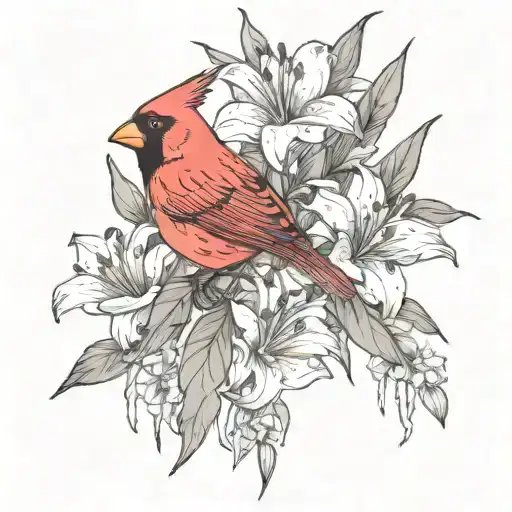 Cardinal And Lillies