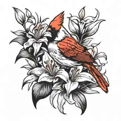 Cardinal And Lillies