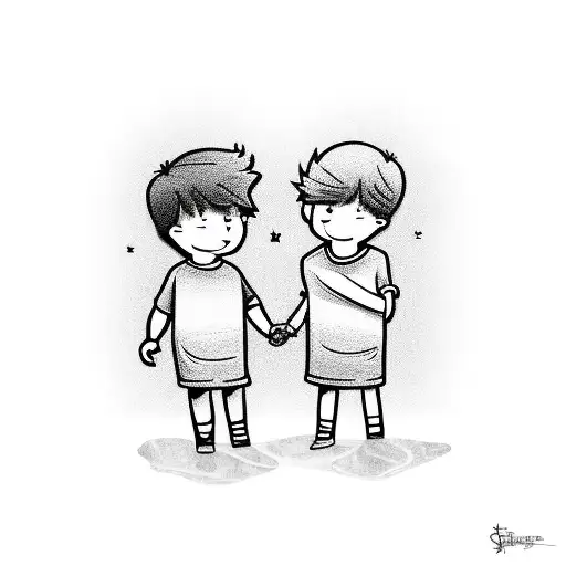 2 Boys One Older And One Younger Holding Hands Cartoon Style