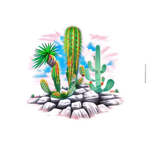 Roadrunner With Cactus And Palm Tree