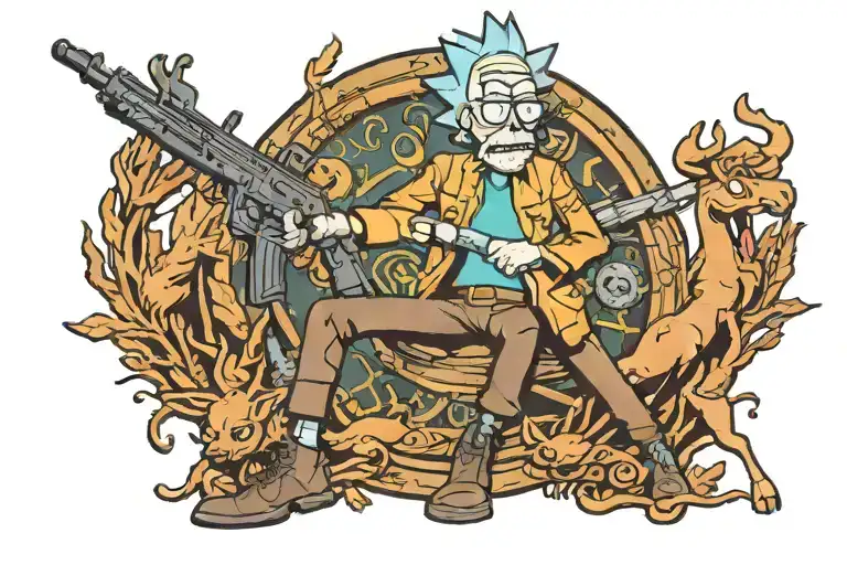 Rick Sanchez Hunting A Deer Morty With Rifle
