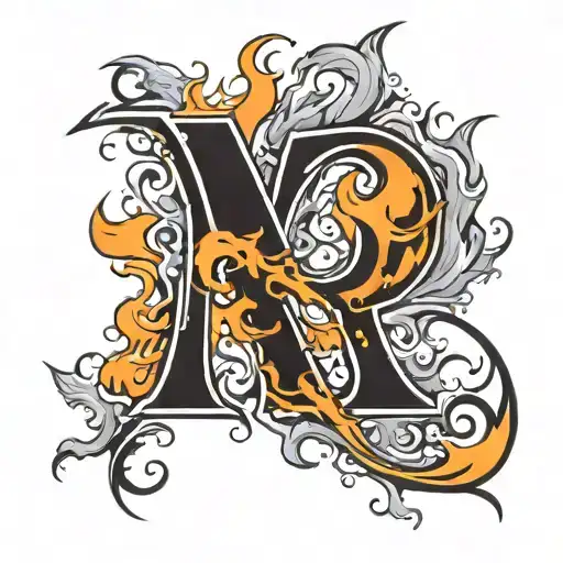 Letter R In Gothic Font In Flames Coming