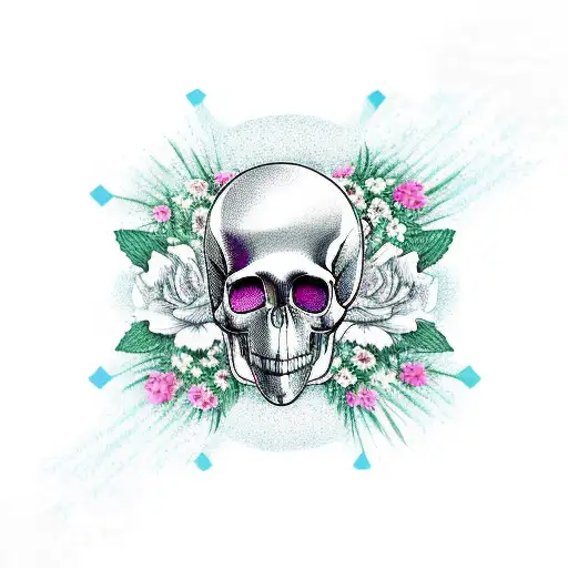 Argentinian Flag With Some Flowers And And A Flamingo Skull