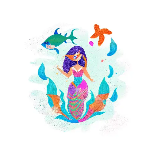 A New-school Design Featuring A Whimsical Mermaid Holding A Sign That Says 'Florida Keys'