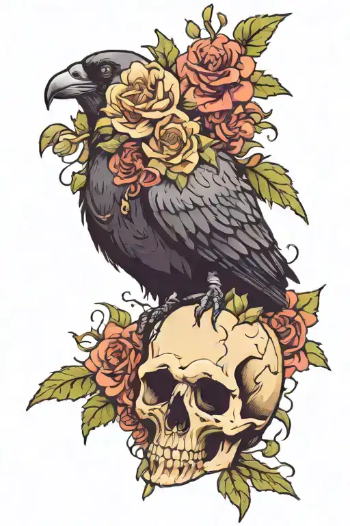 Flowers Covering A Crow Skull