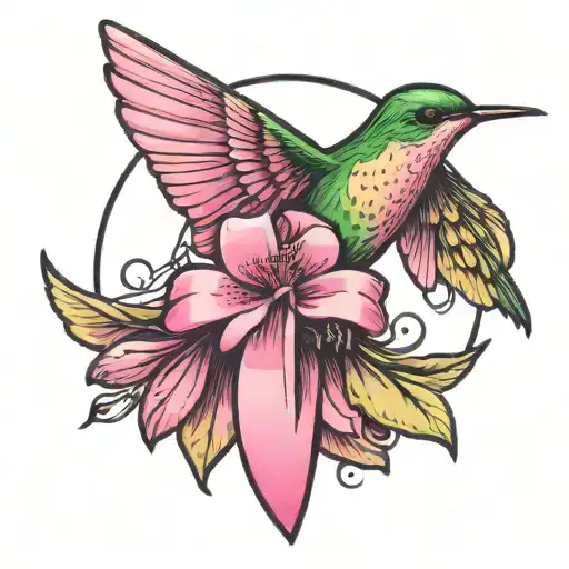 Breast Cancer Ribbon Around A Hummingbird