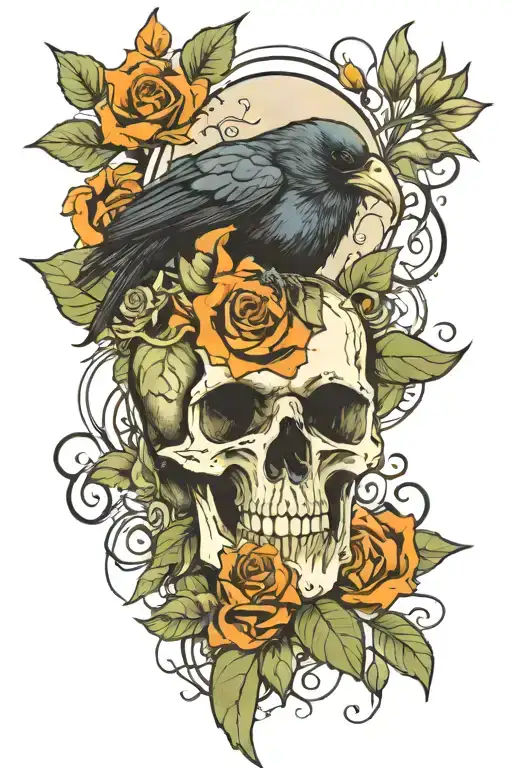Flowers Covering A Crow Skull Surrounded