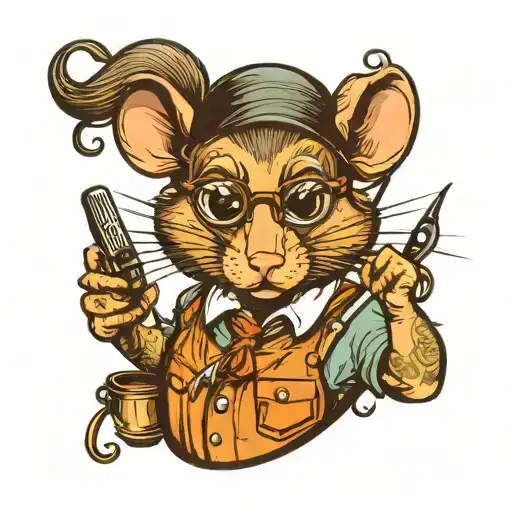 Fancy Female Barber Rat Wearing Glasses And Hairdressing Tools