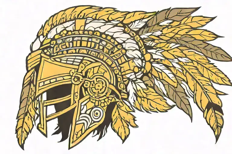 Sparta Helmet With Eagle Feathers Hanging And Iroquois Flag