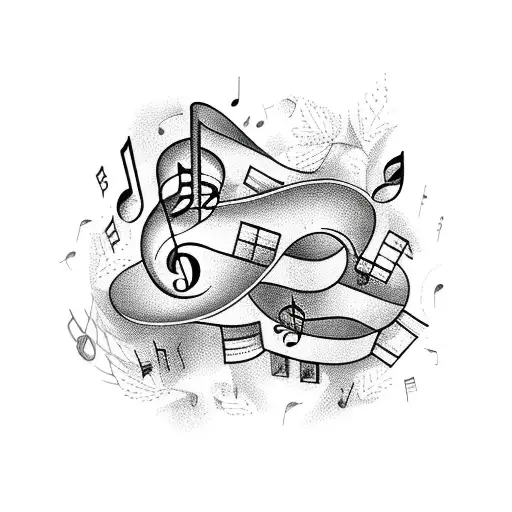 A Party Scene With Music Notes And Nature Elements Intertwined