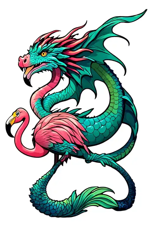 Dragon Mermaid And Flamingo