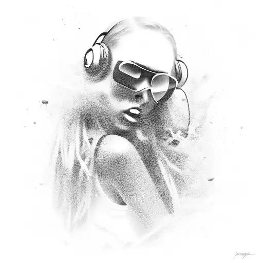 Sensual New-school Tattoo Of A Girl With Rock Music Elements