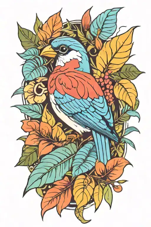 Bird With Jungle Leaves