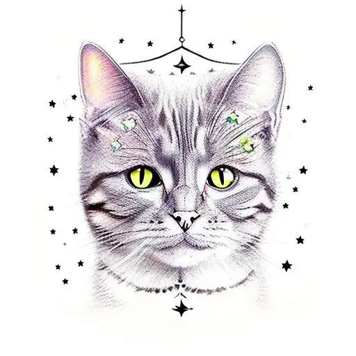 A Magical Cat Casting Spells Under A Starry Sky