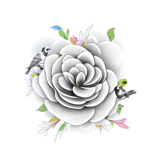 Multiple Flowers With Bird