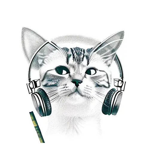 A Cat Wearing Headphones And Smoking A Cigarette