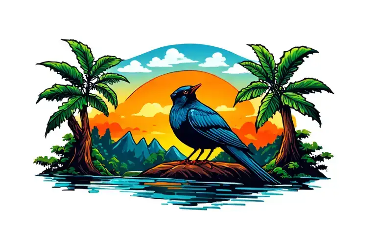 Jungle Mountain Sunset Birds