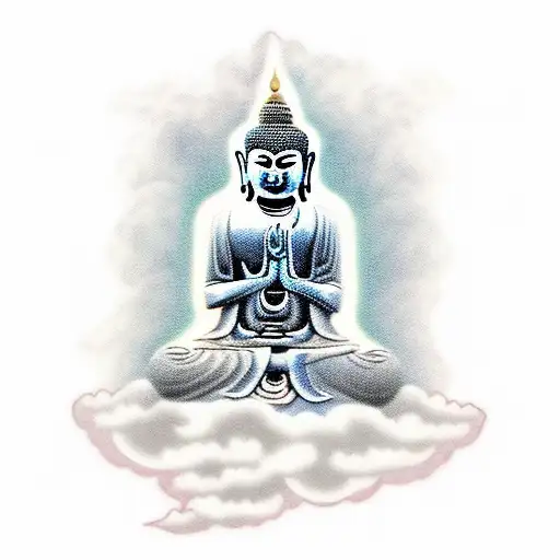Skateboarding Buddha In Clouds