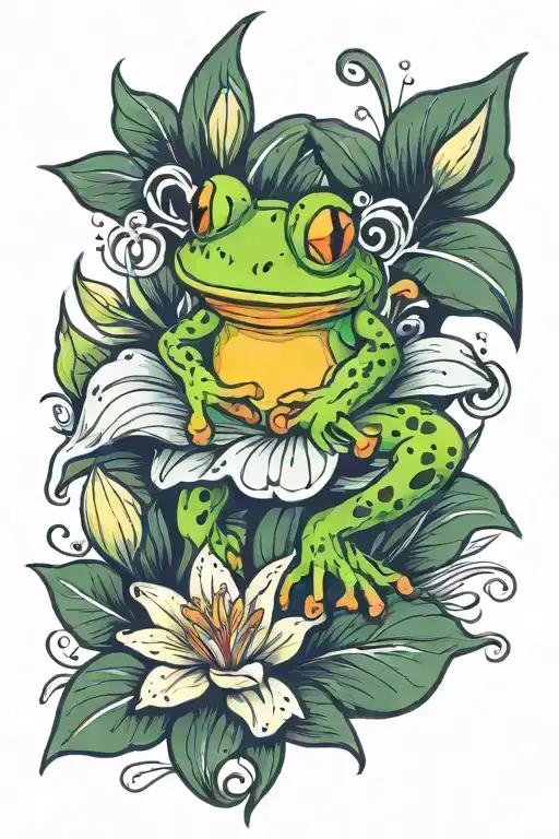 Lily Flower And A Frog