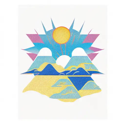 Mountains With Sun And Palm Trees