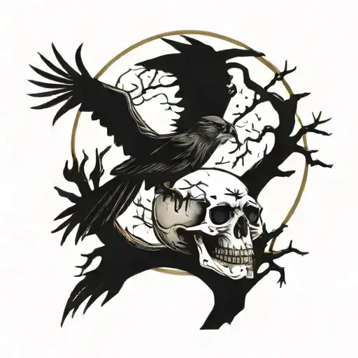 Dead Tree Moon Crow Skull