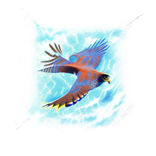 Hawk Flying In A Blue Lightning Storm