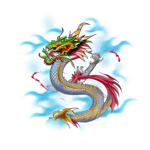 Japanese Dragon With Cherry Blossoms