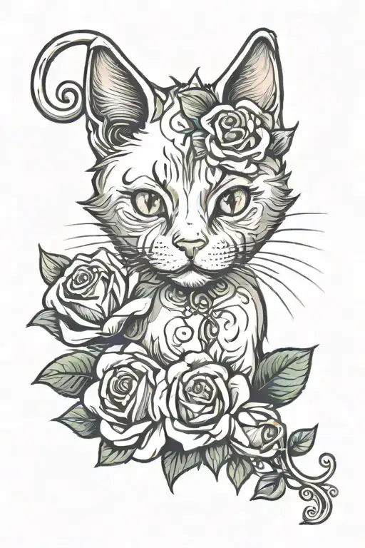 Cat With Rose Growing