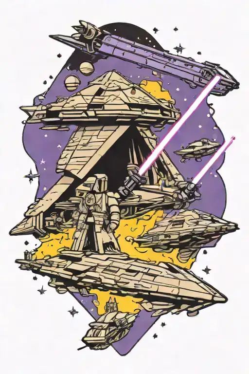 Jedi Holding Purple Light Saber Stopping Imperial Star Destroyer With Force