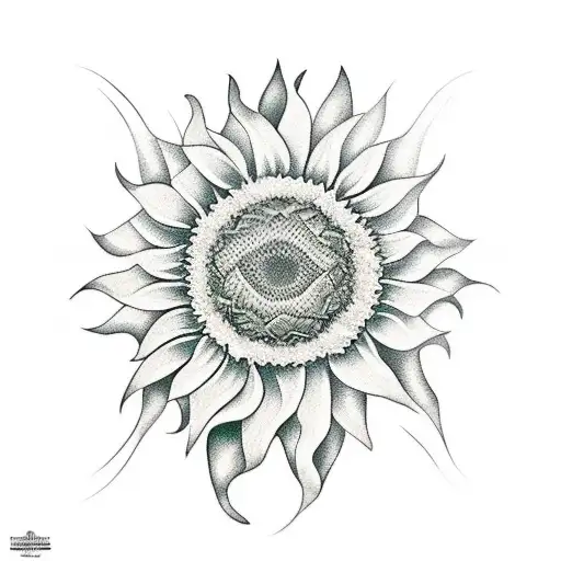 A New-school Tattoo Of A Sunflower With Intricate Geometric Patterns Incorporated Into Its Petals