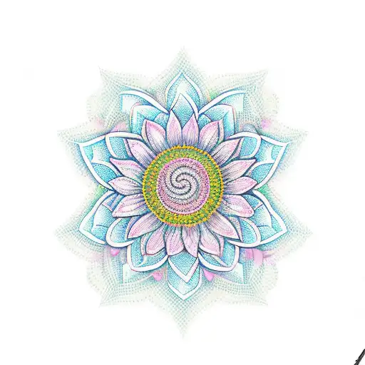 A New-school Tattoo Of A Sunflower With Intricate Geometric Patterns Incorporated Into Its Petals