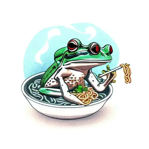 Frog Smoking A Joint Sitting In A Bowl Of Ramen