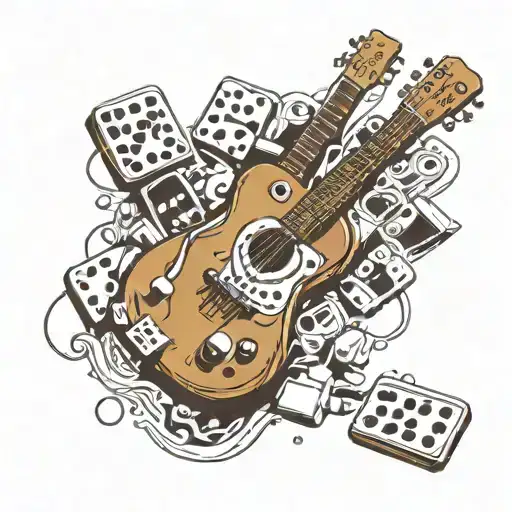 Small Brown Guitar With Dominos For The Frets