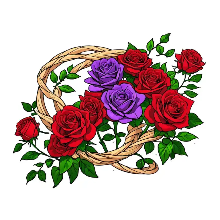 Tyasia Wrapped Around Red And Purple Roses Growing