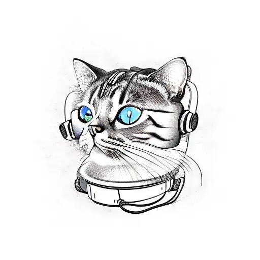 A Tattoo Of A Cat Wearing Headphones And Djing