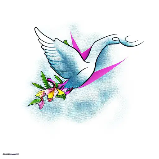 A Dove And A Breast Cancer Ribbon Intertwined With Daffodils