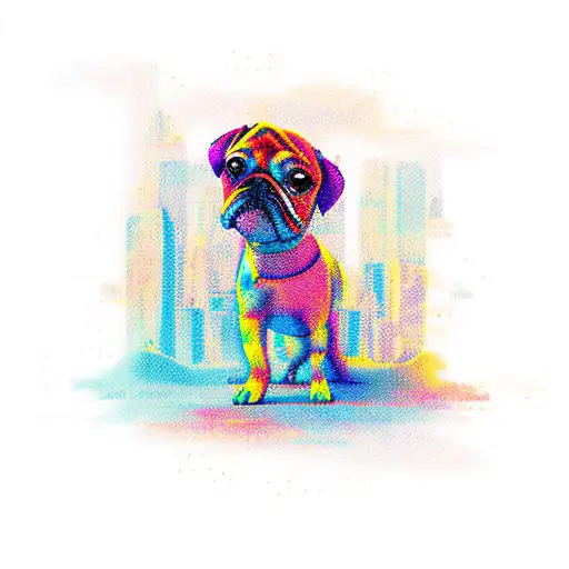 An Adventurous Dog Exploring A Colorful Cityscape