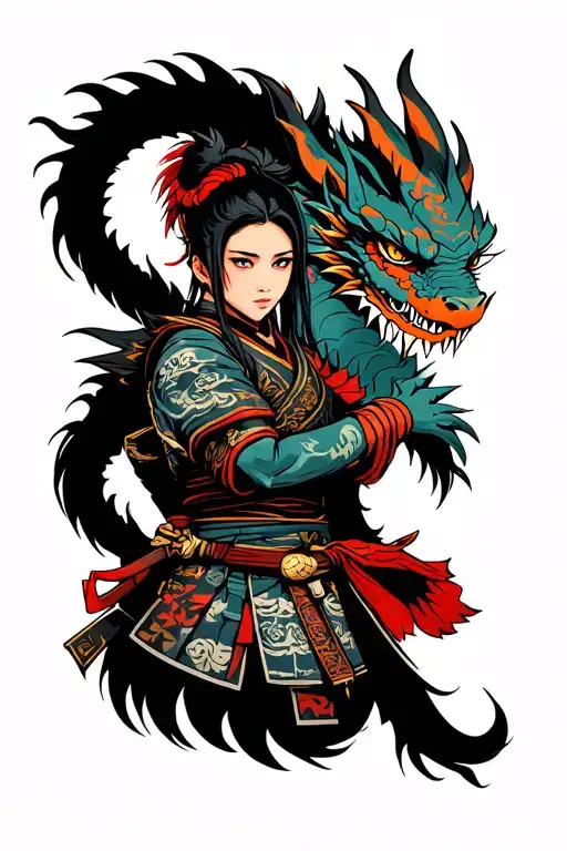 Female Samurai Warrior With Dragon Wrapped