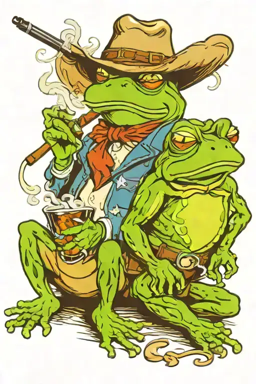 Cowboy Frog Smoking A Cigar With His Cowboy Wife
