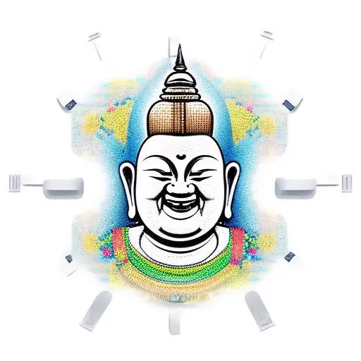 Buddah With A Clock Behind Him With Money