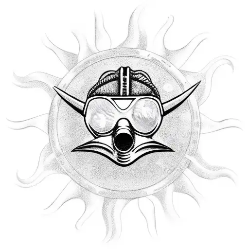 Plague Doctor Mask In Front Of Retrowave Sun