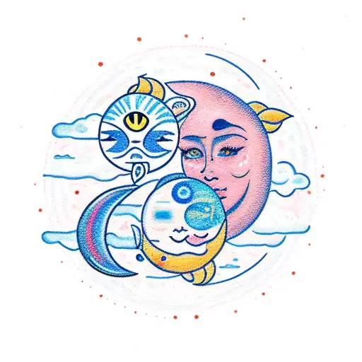 Sun And Moon For A Young Beautiful Girl Named Tina