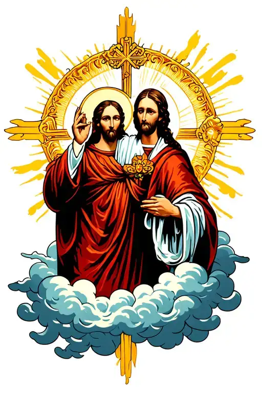 Catholic Saints Color Sleve With Clouds And Sunlight