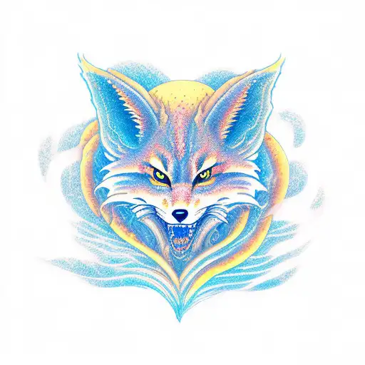 A Fierce Kitsune Emerging From The Ocean Waves