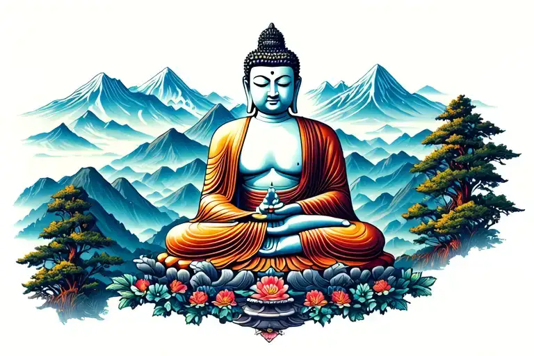 Buddha Serenity Looking Over Mountains