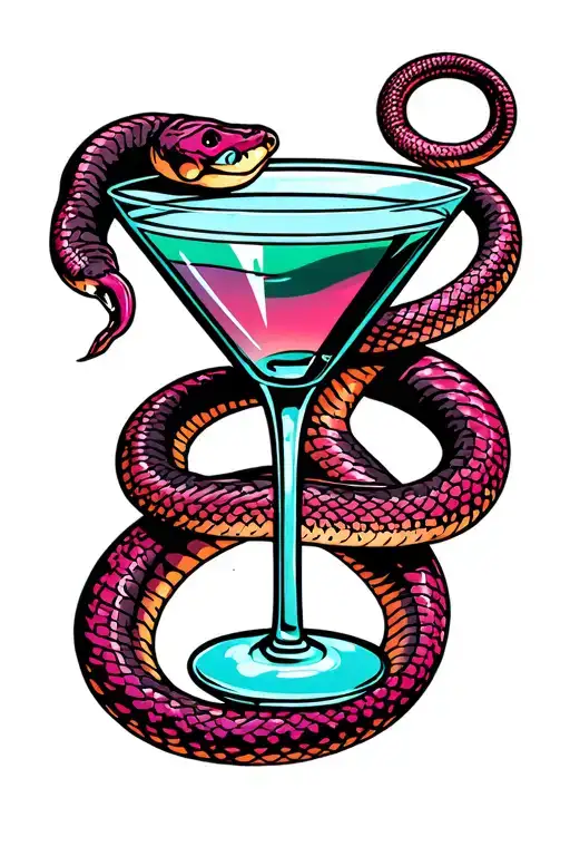 Martini Glass And Snake Wrapped Round