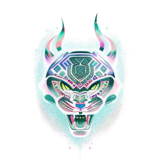 Oriental Style Panther Mixed With Aztec Styles