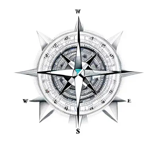 A Blackwork Tattoo Of A Compass With Game Symbols As The Cardinal Directions