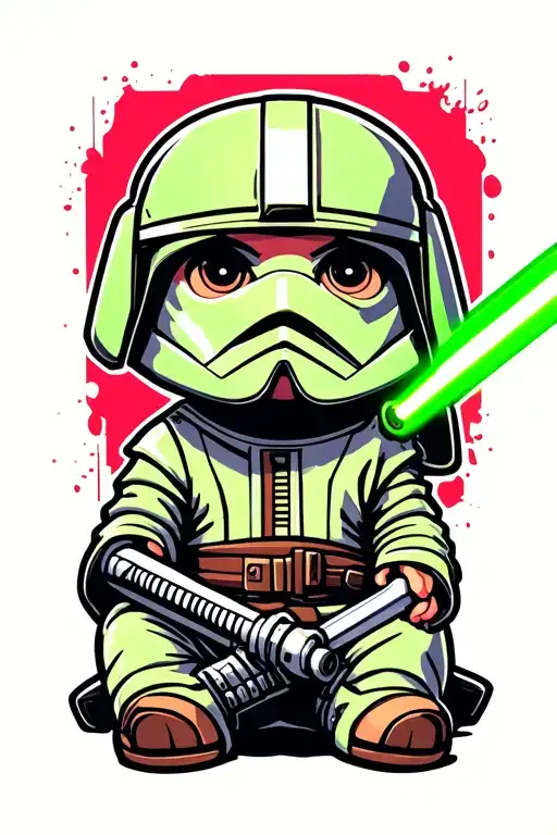 Sitting Baby Jedi Lightsaber With Blinding Helmet Adorned